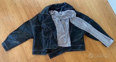 Set Grease giacca effetto pelle, top paillettes