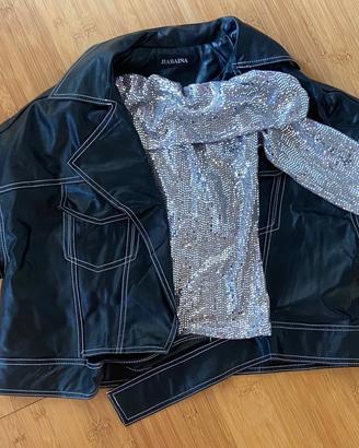 Set Grease giacca effetto pelle, top paillettes