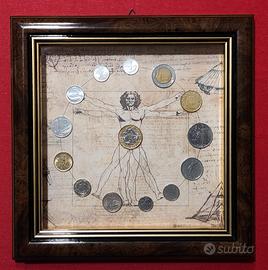 Quadro monete lire autentiche con 1000 lire