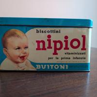 scatola da collezione di latta Nipiol vintage.