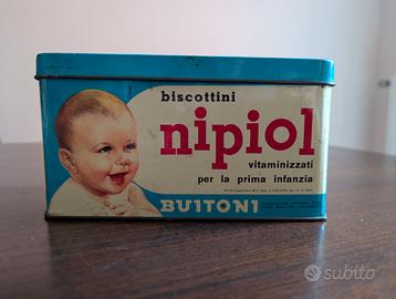 scatola da collezione di latta Nipiol vintage.