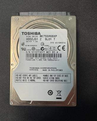 Hard Disk Toshiba 750GB 2,5” SATA MK7559GSXP