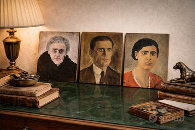 Raffinato set 3 Ritratti a Olio su Legno firmati/d