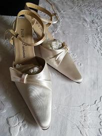 Scarpe SPOSA-CERIMONIA raso avorio 38.5-39 Fiocco