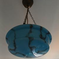 Lampadario azzurro Art Deco anni 70/80