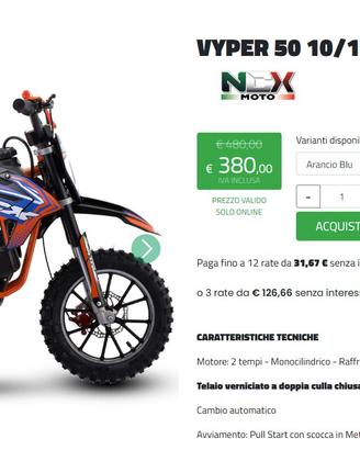 Mini cross bambini ncx viper 50 2t  arancio 10/10
