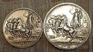 #2240 - 2 monete Regno d’Italia 1 e 2 Lire Argento