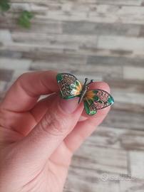 SPILLA FARFALLA FILIGRANA ARGENTO 800 VINTAGE