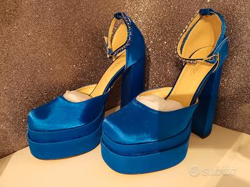 Scarpe donna tacco alto plateau blu