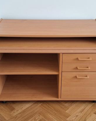 Scrivania Porta PC Legno con Ruote e Cassetti