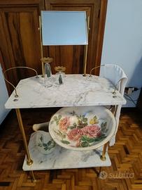 lavabo antico in marmo e ottone con specchio 