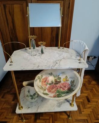 lavabo antico in marmo e ottone con specchio 