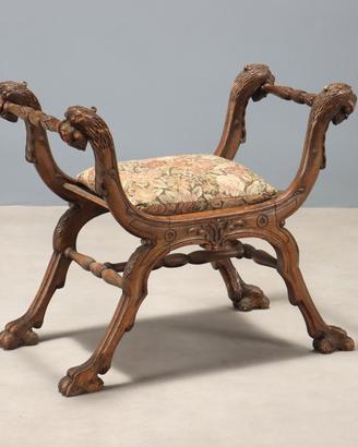 Sgabello Savonarola in Noce - Fine XIX Secolo