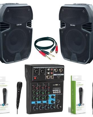 IMPIANTO AUDIO COMPLETO KARAOKE  DJ 400W BT USB