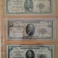 Banconote 5-10-20 doll.USA 1929 boll.marrone 