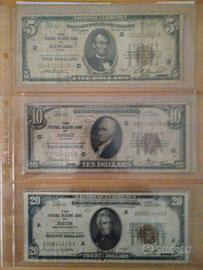 Banconote 5-10-20 doll.USA 1929 boll.marrone 