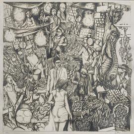 Litografia Renato Guttuso "Vucciria" Opera Firmata