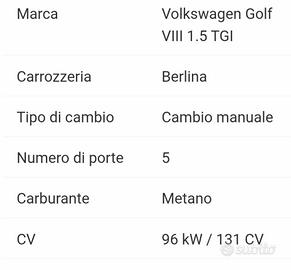 Golf Life VIII 1.5 TGI nera a metano