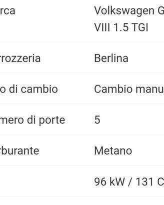Golf Life VIII 1.5 TGI nera a metano