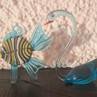 Cigno e pesce in vetro di Murano, perfetti.
