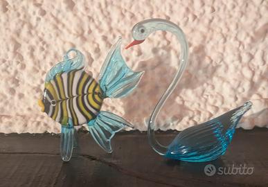 Cigno e pesce in vetro di Murano, perfetti.