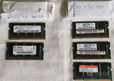 Memorie RAM 6 da 256 e 2 da 512 MB per notebook