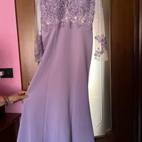Abito lungo lilla,con corpetto in pizzo tg 48