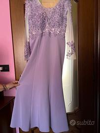 Abito lungo lilla,con corpetto in pizzo tg 48