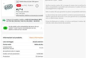 Molle Ammortizzatori+Dischi  Posteriori Audi A3 8p