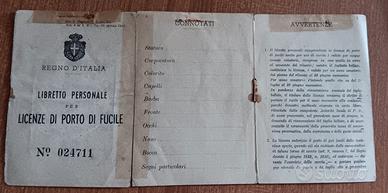 antica licenza porto di fucile 