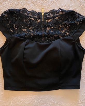 Crop Top in pizzo nero