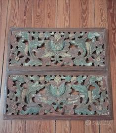 Antichi pannelli orientali, intagliati, fine 1800