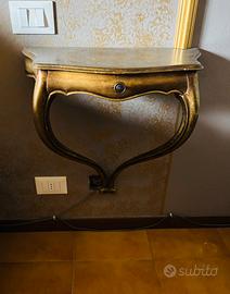 Consolle sospesa vintage legno dorato con cassetto