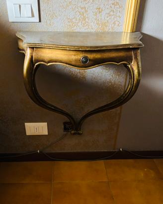Consolle sospesa vintage legno dorato con cassetto