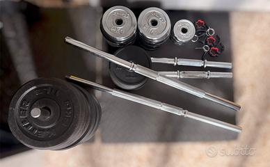 Set Home Gym 93kg + Bilanciere + 3 manubri