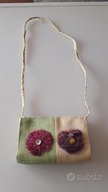 Borsa donna ragazza paglia fiori chiusura zip