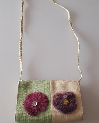 Borsa donna ragazza paglia fiori chiusura zip