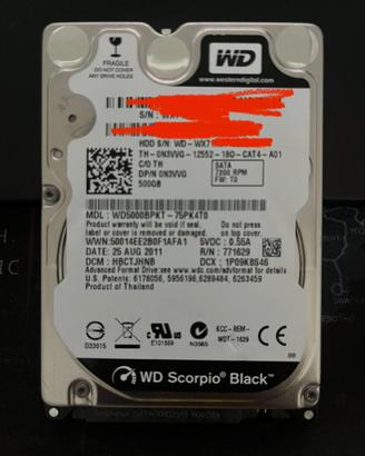 Western Digital 500 GB hard disk SATA 2,5" 6G 7200