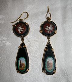 ANTICHI ORECCHINI MICRO MOSAICO ONICE ED ORO