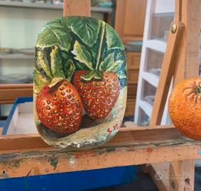 Le fragole- sasso dipinto a mano