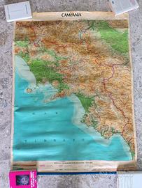 Carta fisica politica Campania telata vintage.