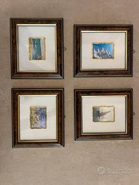 Set 4 quadri piccoli in legno con bordi dorati