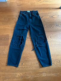 Jeans larghi strappati a vita alta Neri