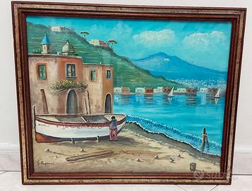 Quadro antico marina di Sorrento dipinto a olio.