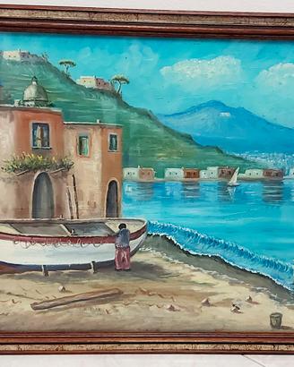 Quadro antico marina di Sorrento dipinto a olio.