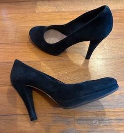 Decollete scamosciate blu scuro 37 tacco 10 cm.