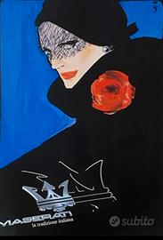 Poster pubblicità auto Maserati Rene' Gruau '80