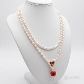 Collana elegante Perle Corallo anni 20 Vintage