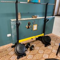 Bilanciere con supporto, dischi e panca