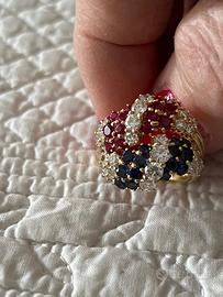 Anello oro brillanti zaffiri e rubini